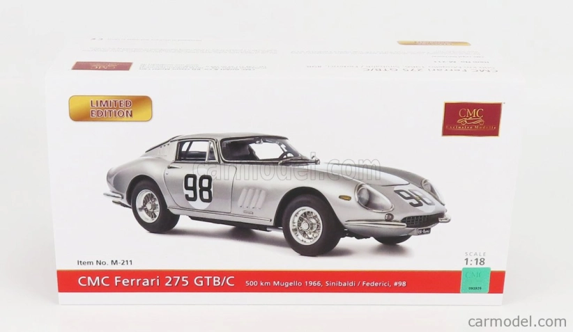 Cmc Ferrari 275 Gtb/c Competizione Ch.9051 N 98 500km Mugello 1966 R.sinibaldi - M.grana 1:18 Silver