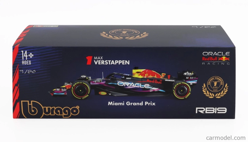 Bburago Red bull F1 Rb19 Team Oracle Red Bull Racing N 1 World Champion Winner Miami Gp 2023 Max Verstappen – With Pilot And Showcase 1:24 Matt Blue