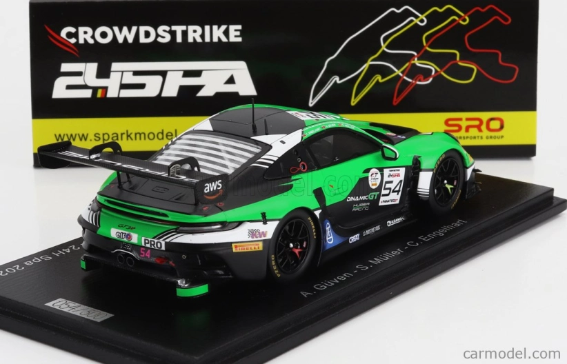 Spark-model Porsche 911 992 Gt3 R Team Huber Racing N 54 24h Spa 2023 A.guven - S.muller - C.engelhart 1:43 Green Black