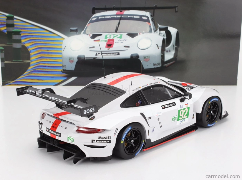 Ixo-models Porsche 911 991-2 Rsr-19 4.2l Team Porsche Gt N 92 24h Le Mans 2022 Michael Christensen - Kevin Estre - Laurens Vanthoor 1:18 Bílá Šedá Červená