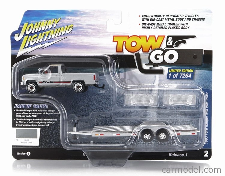 Johnny lightning Ford usa Ranger Pick-up 1983 s prívesom Car Transporter 1:64 Silver