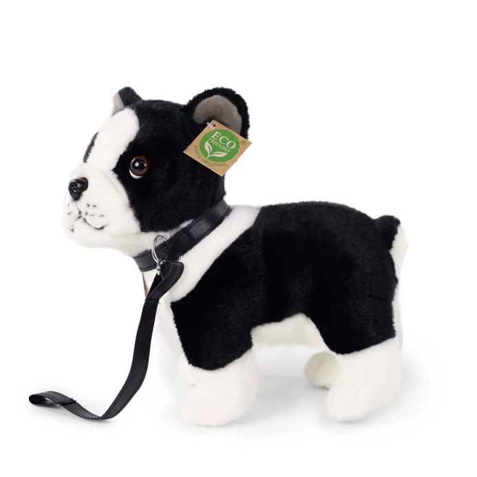 Rappa Plyšový pes bostonský teriér s vôdzkou stojaci 23 cm ECO-FRIENDLY