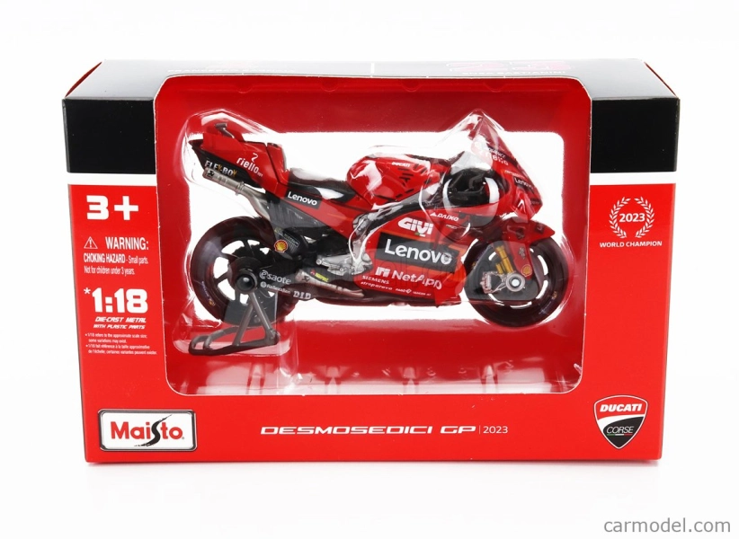 Maisto Ducati Set 2x Desmosedici Gp23 Team Lenovo N 1 World Champion Motogp Season 2023 Francesco Bagnaia + N 23 Motogp Season 2023 Enea Bastianini 1:18 Red