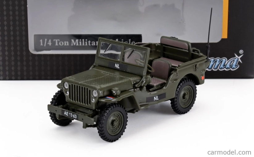 Hongwell Jeep Willys Necaf 1/4 Nl Army Open 1942 1:43 Vojenská Zelená