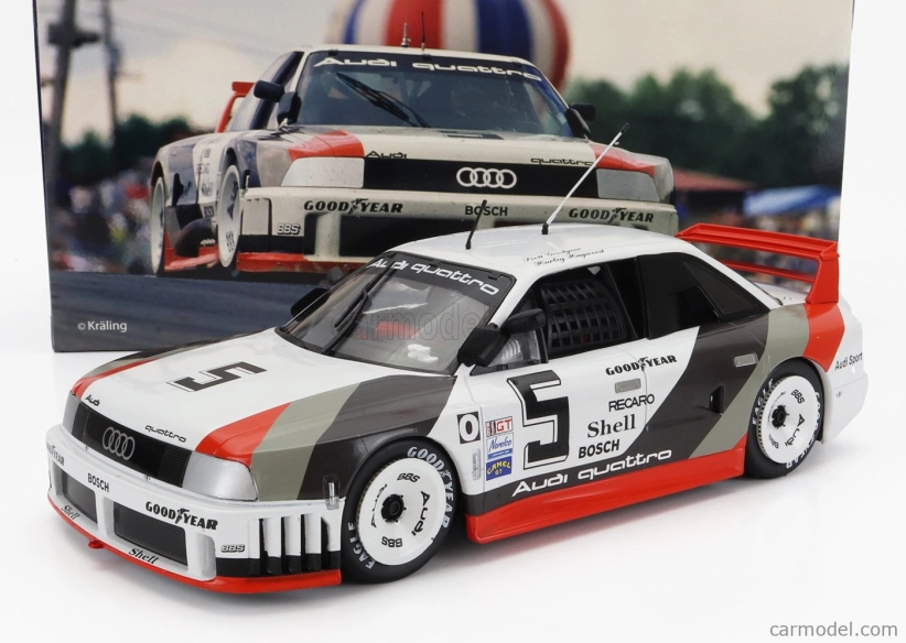 Werk83 Audi 90 Quattro Team Audi Sport N 5 500km Road America Imsa 1989 H.haywood - S.goodyear 1:18 Bielo-šedo-červená