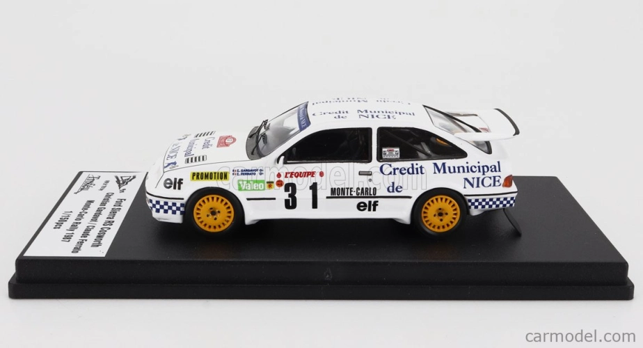 Trofeu Ford england Sierra Rs Cosworth N 31 Rally Montecarlo 1987 Christian Gardavot - Claude Ferrato 1:43 Bílá