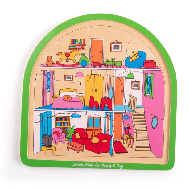 Bigjigs Toys Dřevěné vícevrstvé puzzle Dům