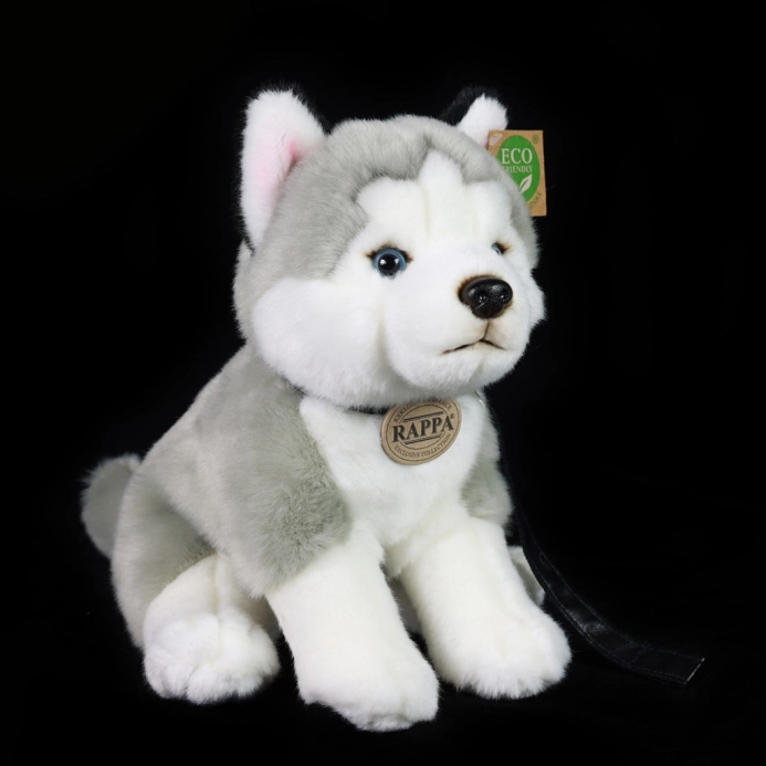 Rappa Plyšový pes husky sediaci s vôdzkou 28 cm ECO-FRIENDLY