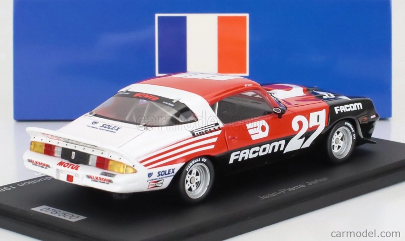 Spark-model Chevrolet Camaro Z28 N 27 National France Champion 1985 Jean Pierre Jarrier 1:43 Červená Černá Bílá