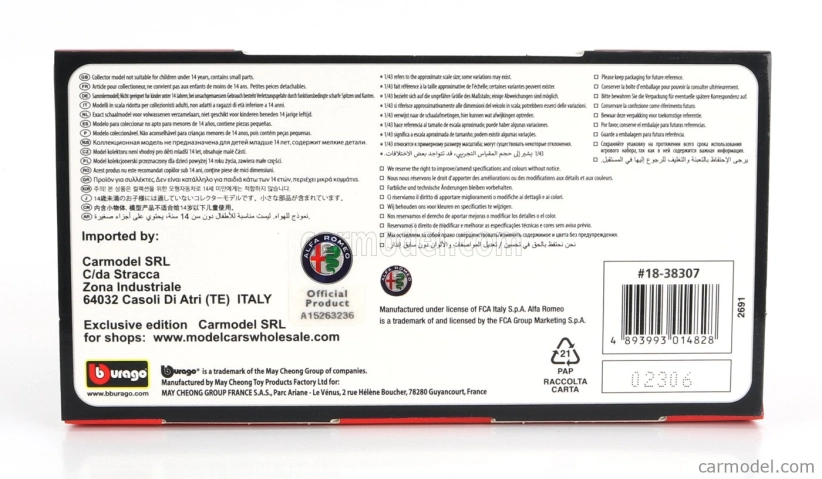 Bburago Alfa romeo Giulia Gtam 2020 1:43, červená