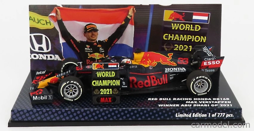 Minichamps Red bull F1 Rb16b Honda Ra620h Team Aston Martin N 33 Winner Abu Dhabi Gp With Pit Board World Champion 2021 Max Verstappen 1:43 Matná modrá žltá červená