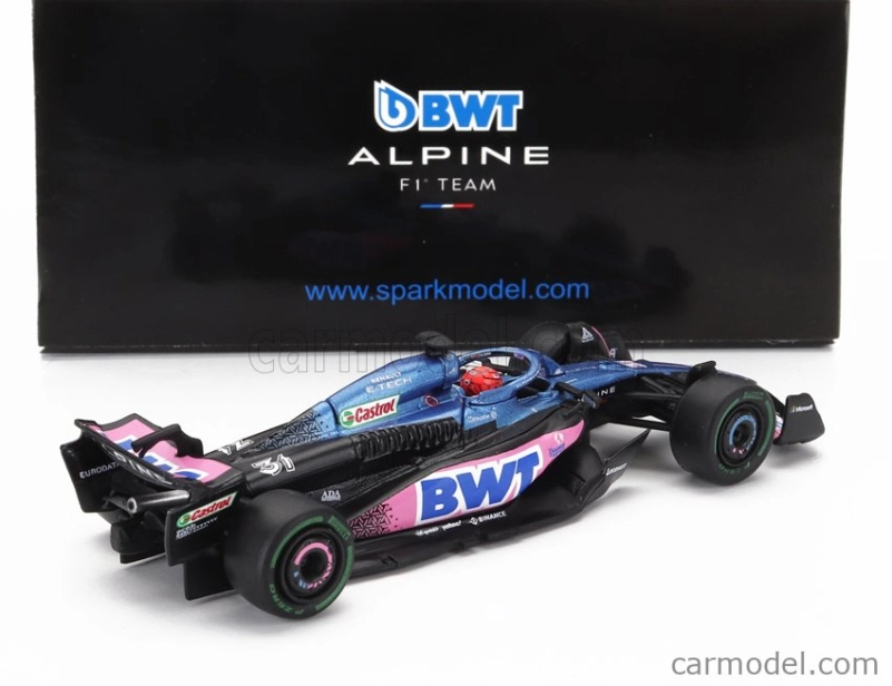 Spark-model Alpine F1  A523 Team Bwt Alpine N 31 Season 2023 Esteban Ocon 1:64 Modrá Růžová
