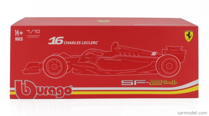 Bburago Ferrari F1 Sf-24 Team Scuderia Ferrari N 16 Winner Italy Monza Gp 2024 Charles Leclerc – Con Vetrina – With Showcase 1:18 červená biela čierna