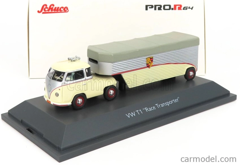 Schuco Volkswagen T1b Continental Motors Porsche Car Transporter 1962 1:64 Krémově Šedá Stříbrná
