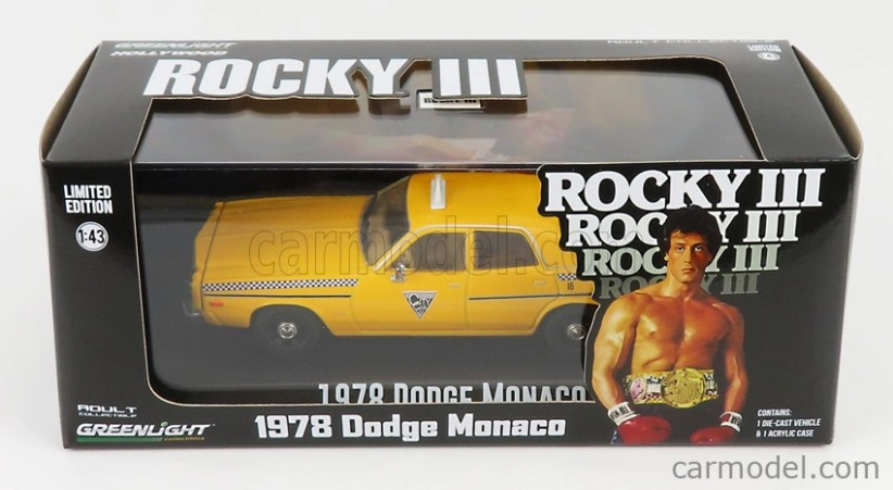 Greenlight Dodge Monaco Taxi City Cab Co 1978 - Rocky Iii Movie 1:43 Žltá