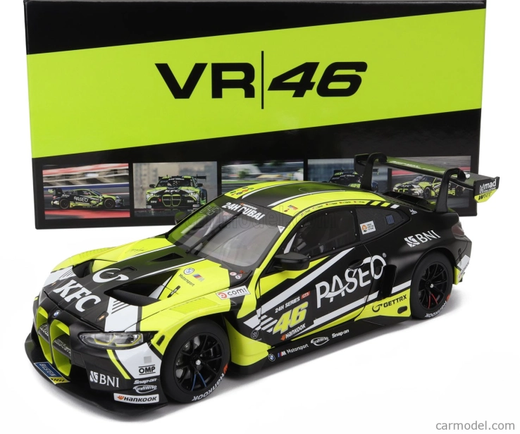 Minichamps BMW radu 4 M4 Gt3 Team Wrt N 46 3. 24h Dubaj 2023 Valentino Rossi - Sean Gelael - Max Hesse - Maxime Martin - Timothy Whale 1:18 Žltá čierna