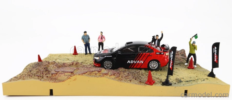 Bm-creations Mitsubishi Diorama Mud Rally Country Side Lancer Evo X Advan + Accessories 1:64 Černá Červená