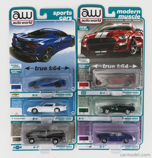 Autoworld Pontiac Set Assortment 6 Vintage Muscle Cars Pieces 1:64 Různé
