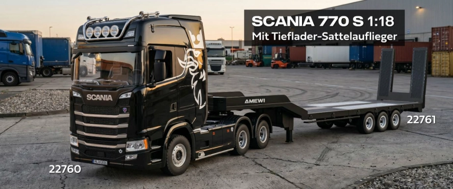 RC ťahač Scania 770 6x4 1:18 RTR, strieborná