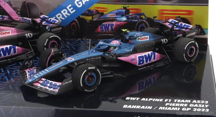 Minichamps Renault Set 2x F1 A523 Team Bwt Alpine N 10 9. GP Bahrajnu 2023 + N 10 8. GP Miami 2023 Pierre Gasly 1:43 Modrá čierna ružová