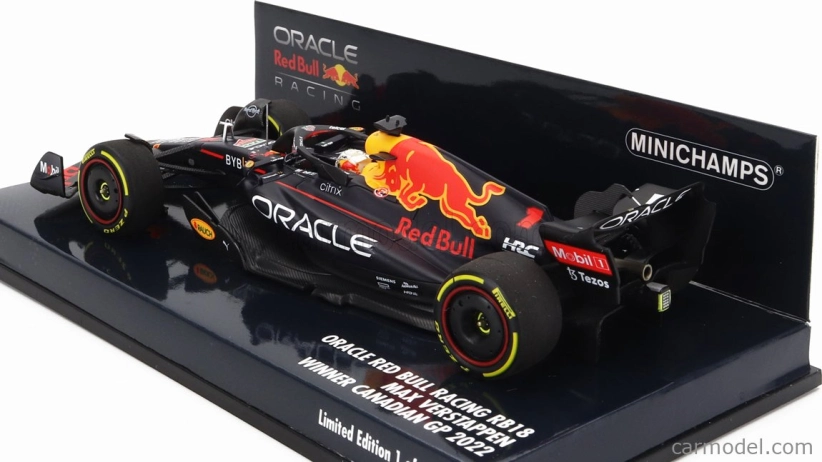 Minichamps Red bull F1 Rb18 Team Oracle Red Bull Racing N 1 Winner Canadian Gp World Champion 2022 Max Verstappen 1:43 Matná modrá žltá červená
