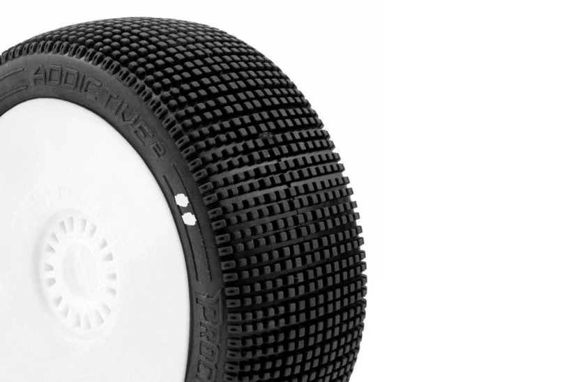 ADDICTIVE V2 BUGGY S1 (SUPER SOFT) lepené pneumatiky, biele disky, 2 ks.