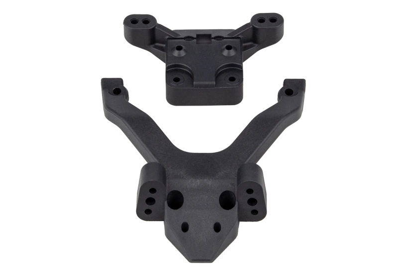 RC10B6.4 FT predná plastová časť vrátane držiaka parohov tlmičov, Carbon