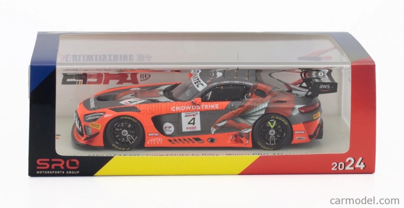 Spark-model Mercedes Benz Amg Gt3 Evo 6.2l V8 Team Crowdstrike Riley N 4 Winner Pro-am Class 24h Spa 2024 George Kurtz - Ian James - Nicky Catsburg - Colin Braun 1:43 Orange Grey