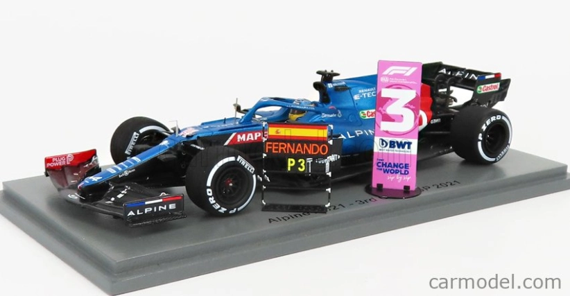 Spark-model Renault F1 A521 Renault E-tech 20b Team Alpine N 14 3rd Qatar Gp With Pit Board 2021 Fernando Alonso 1:43 Modrá Met Červená Bílá