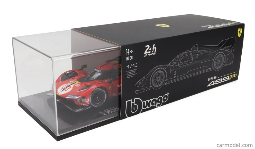 Bburago Ferrari 499p 3.0l Turbo V6 Team Ferrari Af Corse N 51 Winner 24h Le Mans 2023 Alessandro Pier Guidi - James Calado - Antonio Giovinazzi - With Showcase - Exclusive Carmodel 1:18 Červená Žlutá Černá