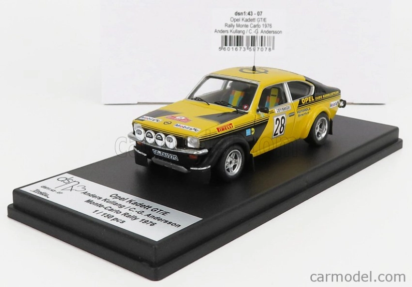 Trofeu Opel Kadett C Gt/e (nočná verzia) N 28 Rally Montecarlo 1976 Anders Kullang - Claes Goran Andersson 1:43 žltá čierna