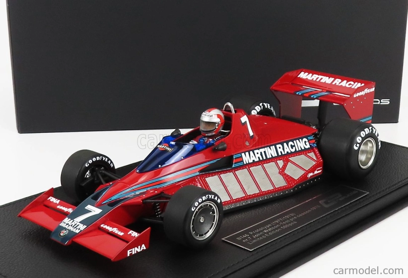 Gp-repliky Brabham F1 Bt46 Alfa Romeo Prototype Martini Racing N 7 Testovacia verzia (s figúrkou pilota) 1977 John Watson - Con Vetrina - S vitrínou 1:18 Červená