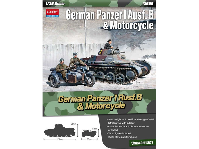 Academy Nemecký Panzer I Ausf.B a motocykel (1:35)