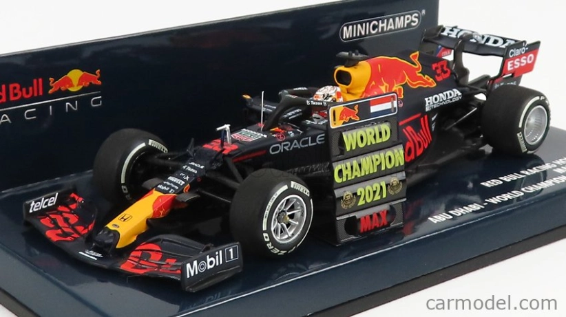 Minichamps Red bull F1 Rb16b Honda Ra620h Team Aston Martin N 33 Winner Abu Dhabi Gp Majster sveta s Pit Board 2021 Max Verstappen 1:43 Matná modrá žltá červená