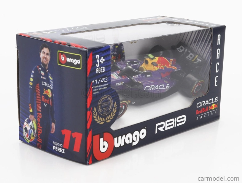 Bburago Red bull F1  Rb19 Team Oracle Red Bull Racing N 11 3rd Las Vegas Usa Gp 2023 Sergio Perez 1:43 Fialová Žlutá Červená