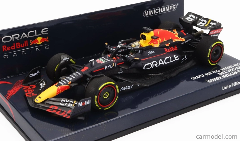 Minichamps Red bull F1 Rb18 Team Oracle Red Bull Racing N 1 Winner Mexico Gp World Champion 2022 Max Verstappen 1:43 Matná modrá žltá červená