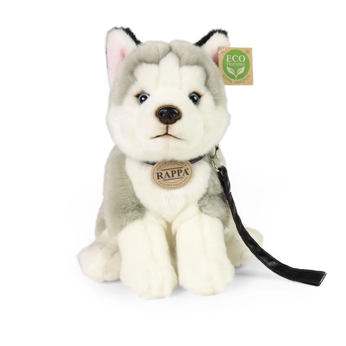 Rappa Plyšový pes husky sediaci s vôdzkou 28 cm ECO-FRIENDLY