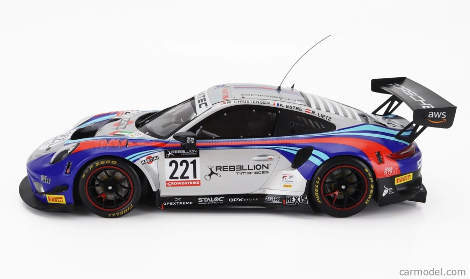 Ixo-models Porsche 911 991-2 Gt3 R Team Gpx Martini Racing N 221 24h Spa 2022 Richard Lietz - Michael Christensen - Kevin Estre 1:18 Strieborná modrá červená