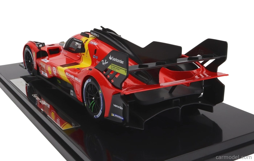 Bburago Ferrari 499p 3.0l Turbo V6 Team Ferrari Af Corse N 51 Winner 24h Le Mans 2023 Alessandro Pier Guidi - James Calado - Antonio Giovinazzi - With Showcase - Exclusive Carmodel 1:18 Červená Žlutá Černá