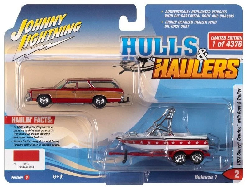 Johnny lightning Chevrolet Caprice 1973 With Trailer And Motorboat 1:64 Červená | RCprofi.cz