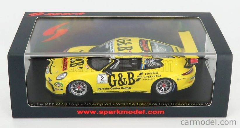 Spark-model Porsche 911 991 Gt3 Cup N 2 Champion Porsche Carrera Cup Scandinavia 2018 L.sundahl 1:43 Žltá
