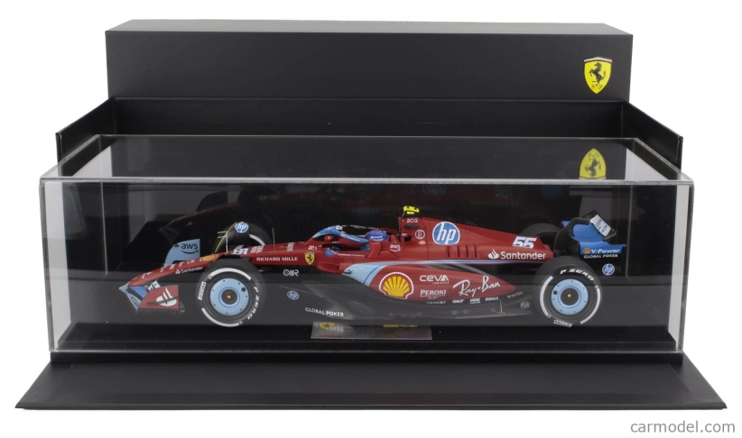 Looksmart Ferrari F1  Sf-24 Team Scuderia Ferrari N 55 5th Miami Gp 2024 Carlos Sainz - Con Vetrina - With Showcase 1:18 Červená Černá Světle Modrá
