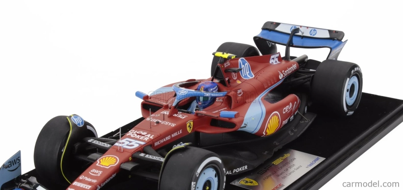 Looksmart Ferrari F1  Sf-24 Team Scuderia Ferrari N 55 5th Miami Gp 2024 Carlos Sainz - Con Vetrina - With Showcase 1:18 Červená Černá Světle Modrá