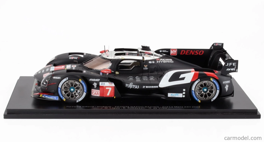Spark-model Toyota Gr010 3.5l V6 Turbo Hybrid Team Gazoo Racing N 7 24h Le Mans 2024 Kamui Kobayashi - Jose Maria Lopez - Nyck De Vries 1:18 Black