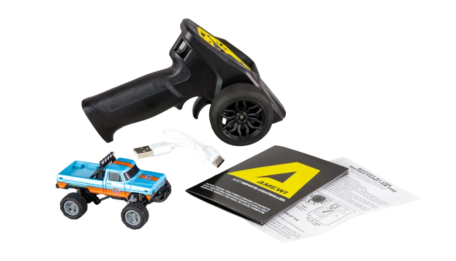 RC Monster Truck kovový 1:64 RTR LED Tempomat 2,4GHz modro oranžový