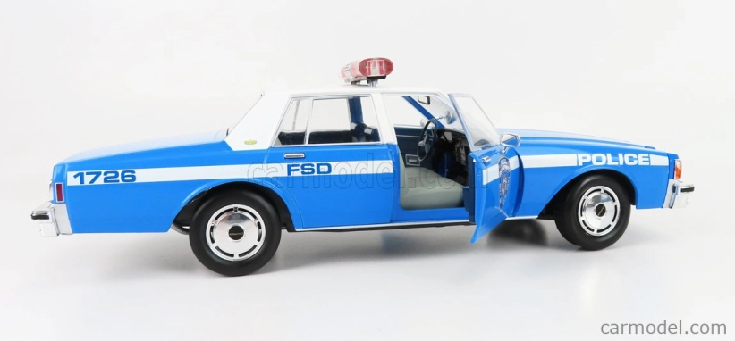 Greenlight Chevrolet Caprice Police New York City Departiment 1990 1:18 Svetlomodrá Biela