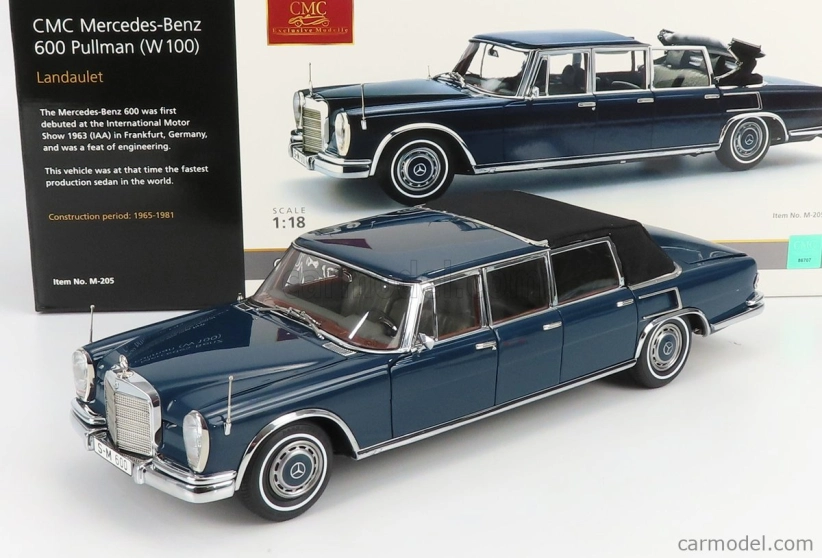 Cmc Mercedes Benz S-class 600 Pullman (w100) Landaulet Soft-top Semiconvertible 1969 1:18 Modrá