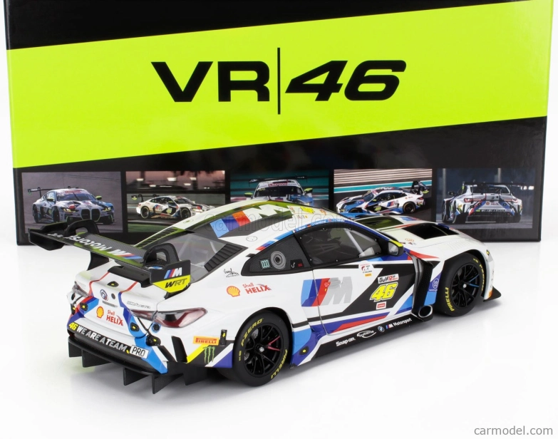 Minichamps BMW 4-series M4 Gt3 Team Wrt N 46 Gulf 12h Abu Dhabi 2023 Valentino Rossi - Nick Yelloy - Dries Vanthoor 1:18 Bílá Černá Modrá