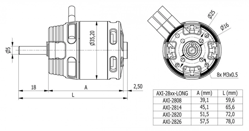AXI 2820/14 V2 LONG striedavý motor