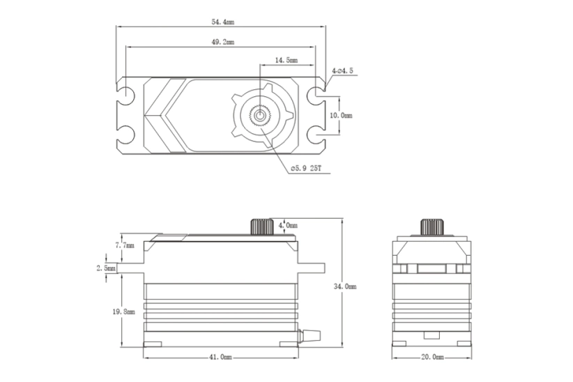 BHX6 HiVOLT BRUSHLESS Digital servo LOW PROFILE (35 kg-0,053s/60°)